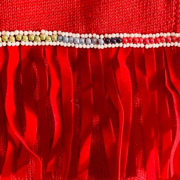 MICHAEL SIMON SPUN SILK Cotton RED Knitted Beaded FRINGEY VEST SML - Picture 11 of 13